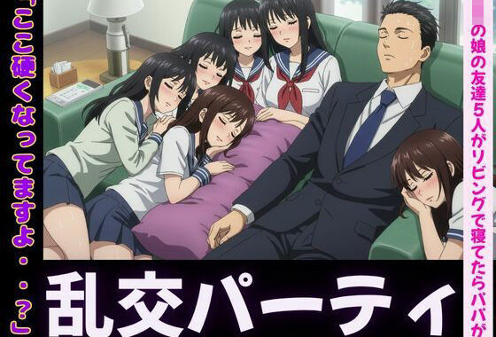 JKの娘の友達5人がリビングで寝てたらパパの肉棒を触ってきて・・・エッチな乱交パーティに【無料エロ漫画】d_607083…初回クーポンあり